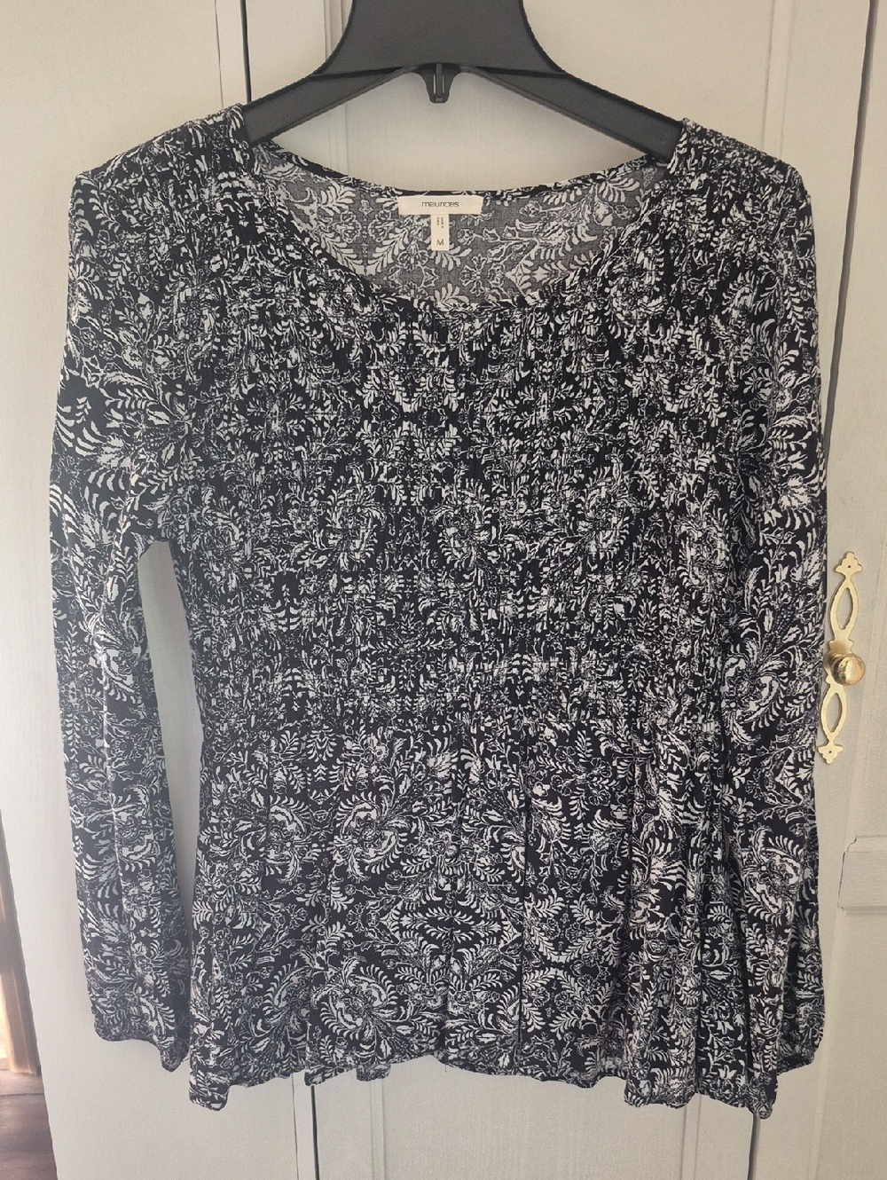 Maurices Black and White Floral Smocked Yoke Top